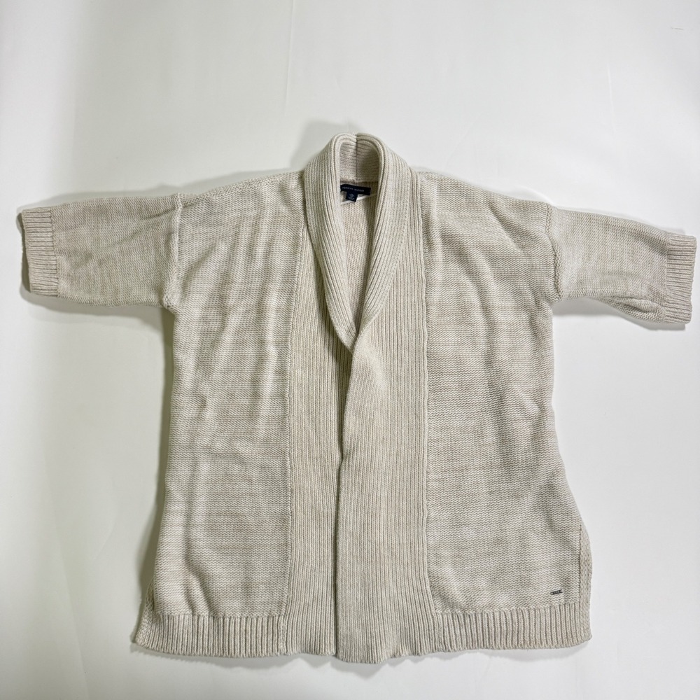 Tommy Hilfiger Cardigan Womens XS Cream Shawl Collar Short Sleeve Knit